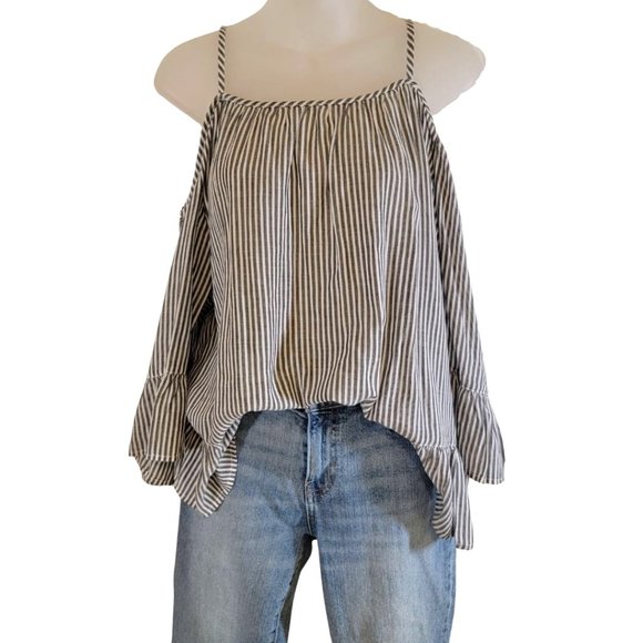 Beachlunchlounge Cold Shoulder Shirt Striped  100% Cotton - Picture 2 of 8